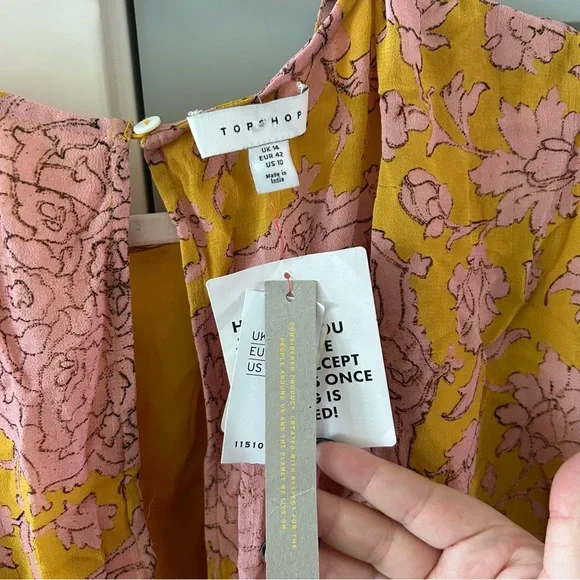 NWT ASOS Topshop Yellow Pink Floral Embellished Midi Dress - Picture 6 of 6